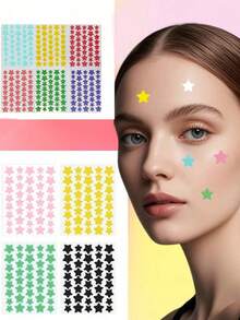 Colorful Star-Shaped Face Stickers, Suitable For Daily Decoration, Events And Parties - Multicolor - View 1