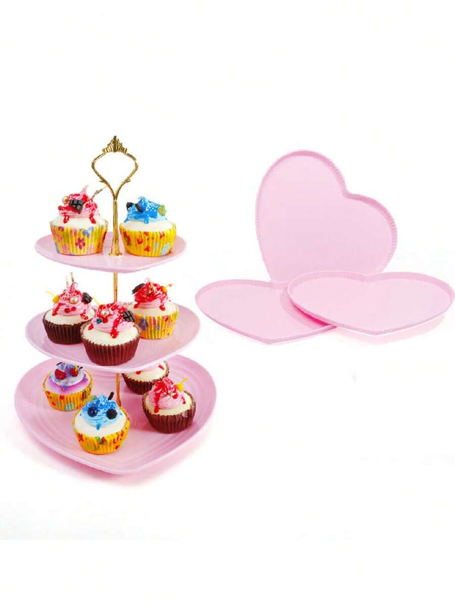 1 件甜点纸杯蛋糕架，3 层纸杯蛋糕架，适用于茶会/生日/婚礼，塑料分层托盘，带金属杆 - 粉色 - 查看 1