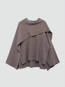 Damen Mode Lässig Poncho Stil locker Schal Dekor Strick Pullover Cardigan - Braun - Übersicht 3