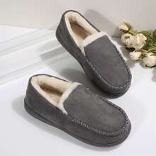 Women Warm Lined Slippers Loafers Casual Slip On Shoes Walking - 灰色 - 查看 3