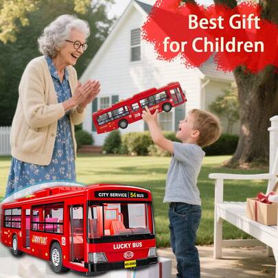 Light-Up Toy Bus, School Bus Toy Car, Sounds, Animal Sounds, Car Sound Effects, Dynamic Music, One-Button Door Opening, Ideal Birthday And Christmas Gift For Boys And Girls (Red/Blue Inertia Car Toy)