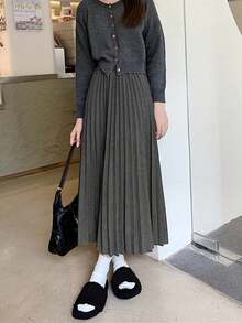 加厚羊毛百褶A字裙，高腰显瘦，秋冬新品