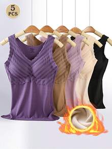 5-Pieces Of Women's Thermal Underwear - Winter Seamless Shaping One-Piece Top, Super Soft And Elastic Base Layer, Suitable For Cold Weather - Multicolor - View 1
