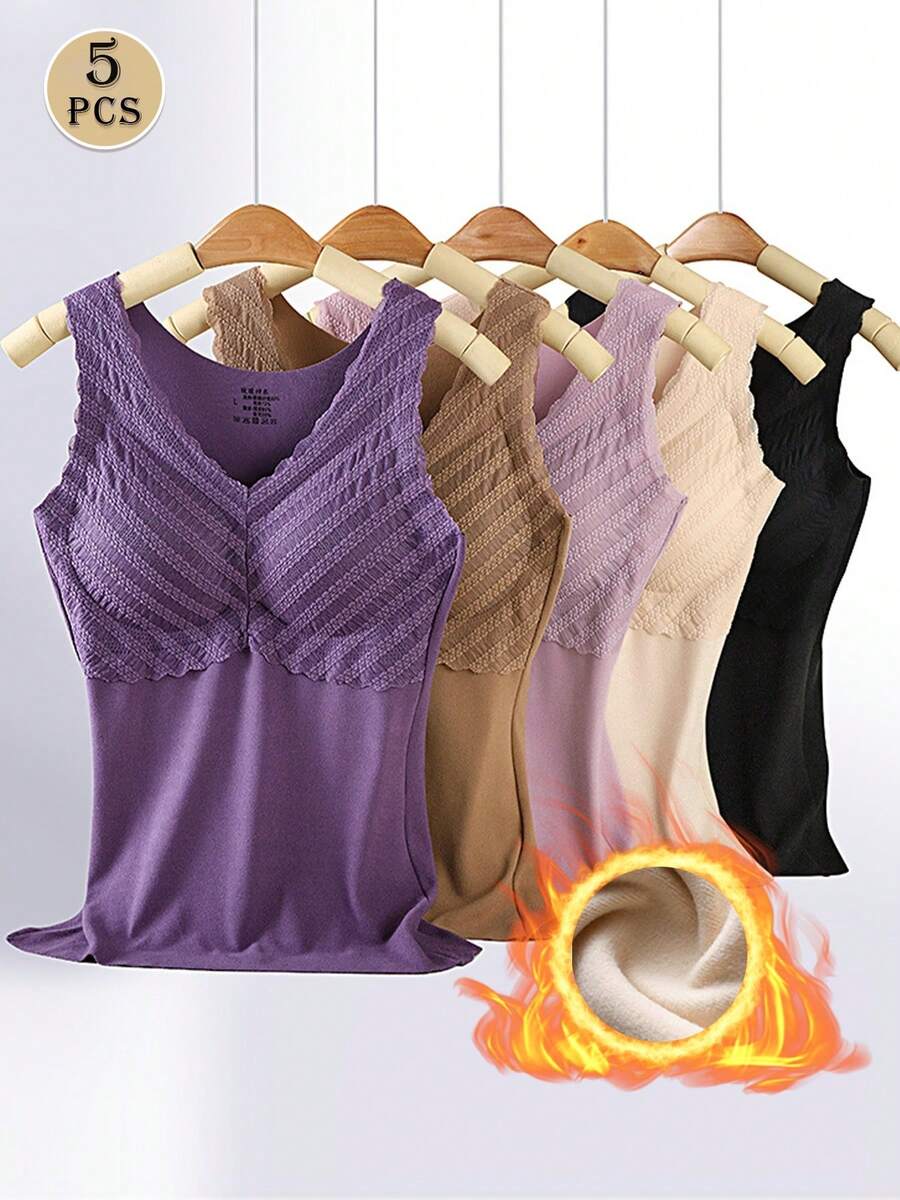 5-Pieces Of Women's Thermal Underwear - Winter Seamless Shaping One-Piece Top, Super Soft And Elastic Base Layer, Suitable For Cold Weather - Multicolor - View 1