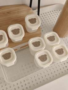 8pcs/4pcs + Tray Cute Bear Silicone Baby Food Storage Containers, Freezer Trays, Snack Boxes With Lids, Meal Prep Containers, Ice Cube Trays - Multicolor - View 8