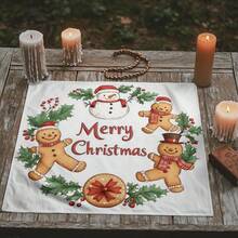 1 pezzo Telo da tarocchi decorativo con stampa di pupazzo di neve e omino di pan di zenzero, realizzato in tessuto di poliestere, ideale per la divinazione. Adatto per Natale e altre occasioni, può essere utilizzato come tovaglia o telo rituale.