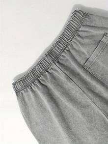 290g Washed Shorts With Colorful Letter Design And Double-Sided Printing For Summer Men's Retro Washed Casual Street Sports Shorts, Comfortable And Breathable, Suitable For Daily Wear, Adjustable Drawstring Waist Circumference, Elastic Waistband And Pocket - 深灰色 - 查看 3