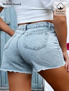 Quần short denim đính ngọc trai giả thời trang cỡ lớn dành cho nữ, thích hợp mặc vào mùa xuân/hè, mặc hàng ngày, tiệc sinh nhật, du lịch, biểu diễn sân khấu, sân bay - Màu xanh lam - Xem 7