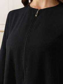 Abaya Robe Fashion Women's Elegant Sequin Long Sleeve Loose Zipper Dress - Black - View 5