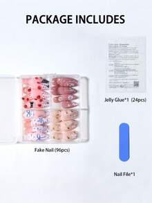 96 件（4 种混合）长杏仁 3D 凝胶指甲制作可爱的瓢虫和蜜蜂花朵指甲设计白色法式亚克力按压指甲长完美贴合假指甲套装，包括：1 件果冻胶和 1 件指甲锉，易于佩戴的花朵指甲和夏季指甲艺术适合女士女孩日常工作穿着狂欢派对使用指甲用品指甲
