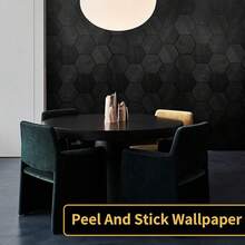 Black Peel And Stick Wallpaper, 15.'' X 118'' Wallpaper Embossed Easy Self Adhesive Removable Contact Paper Textured Cabinet Bedroom With Tape Measure (Cismmy 0001) - Lục giác đen - Xem 5