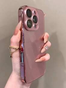 Funda protectora de alta gama con textura de máquina de unicolor, borde recto con película de lente incorporada, compatible con iPhone 16 Pro Max, iPhone 13 nuevo, iPhone 14 Pro, iPhone 16 antihuellas, iPhone 15 Pro Max minimalista, iPhone 15 a prueba de agua, a prueba de golpes y resistente a arañazos con cobertura completa - Oro rosa - Ver 2