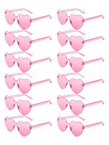 1/6/12/20 Pairs Heart Shaped Candy Color Rimless Fun Heart Party Glasses For Women Men Party Favors - Pink - View 1