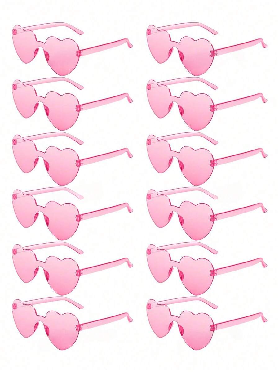 1/6/12/20 Pairs Heart Shaped Candy Color Rimless Fun Heart Party Glasses For Women Men Party Favors - Pink - View 1