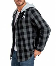 Mens Flannel Hoodie Shirts Long Sleeve Casual Plaid Jackets - 白色 - 查看 1