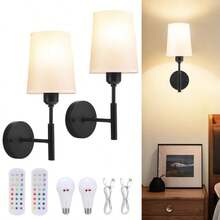 Battery-Operated Wall Sconces – Rechargeable Dimmable LED Lamps (No Hardwiring) | USB Charging Bulbs With Remote Control - Black - View 2