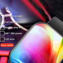Reloj inteligente con pantalla táctil HD de 2,01", con llamadas y mensajes, conexión inalámbrica, correa de silicona, diseño cuadrado de moda, compatible con Android e iOS, batería grande de 200mAh - Negro - Ver 5