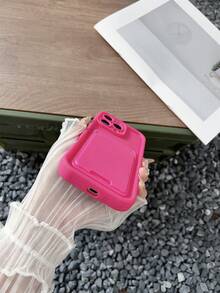 1pc Solid Color Dopamine Matte Finish Card Holder Simple Clean Phone Case Compatible With IPhone 16 Pro Max Waterproof Shockproof Anti-Fall Scratch Resistant,International Version, Not The Domestic Version - Hot Pink - View 4