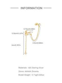 EleRunis 1PC 925 Sterling Silver Prong Setting Stud Long Tassel Cartilage Helix Piercing Jewelry For Women Daily Wear Wedding Party Engagement Anniversary Valentine's Day