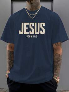 Men's "THE WAY THE TRUTH THE LIFE" Christian T-Shirt|John 14:6 Scripture & Mountain Design|Bold Faith Streetwear|100% Cotton|Unisex Fit|Ideal Gift For Believers & Worship Teams - 藏蓝色 - 查看 2