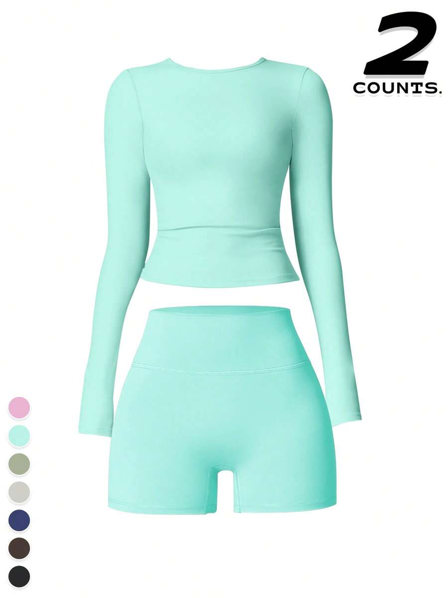 A Set Of Women's Gym Workouts Suitable For Yoga Exercises, Running, And Festivals Can Be Worn - 寶藍色 - 查看 1