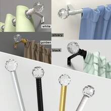5/8英寸窗帘杆，搭配透明水晶装饰尖顶，有白色、黑色、金色、银色可选，适合28至144英寸的窗户。易于安装的坚固窗帘杆支架套装。适用于卧室、厨房、客厅、餐厅或办公室，现代优雅风格，外观简约时尚！