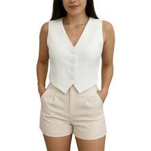 Women's Tailored Vest  With Buttons - WHITE VEST - View 1