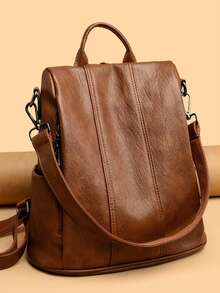 2026 New Retro Women's Leather Backpack Multi Functional Large Capacity Women's Backpack Anti Theft Girls' Travel Backpack Backpack - Brown - View 2