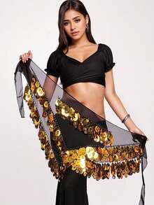 1条女士肚皮舞臀巾，新款流苏亮片腰巾/腰带，初学者三角巾，东方舞腰部配饰 - 彩色 - 查看 3