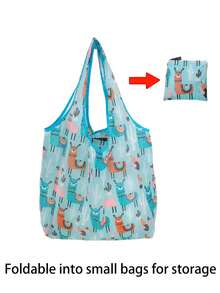 1pc Reusable Grocery Shopping Bag,Foldable Tote Bag With Handles,Large Capacity Shopper Bag,Foldable Tote Bag,Multi Functional Storage Bag,Shopping Bag, Folding Bags,Supermarket Shopping Bags,Creative Portable Printed Hand-Held Storage Bags,For Carrying Groceries, Shopping