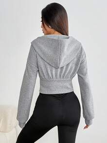 1pc Vintage Loose Fit Sweatshirt, Versatile American Style Zip-Up Jacket - Grey - View 2