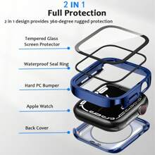 Apple Watch Case Cover, Apple Watch Screen Protector, 2 In 1 Apple Watch Case, 1pc 2 In 1 Case Compatible With Apple Watch Series 4 5 6 7 8 9 10 SE SE2 Ultra With Built-In Screen Protector, Straight Edge Hard PC Full Body Protective Cover For Apple Watch 40/41/42/44/45/46mm