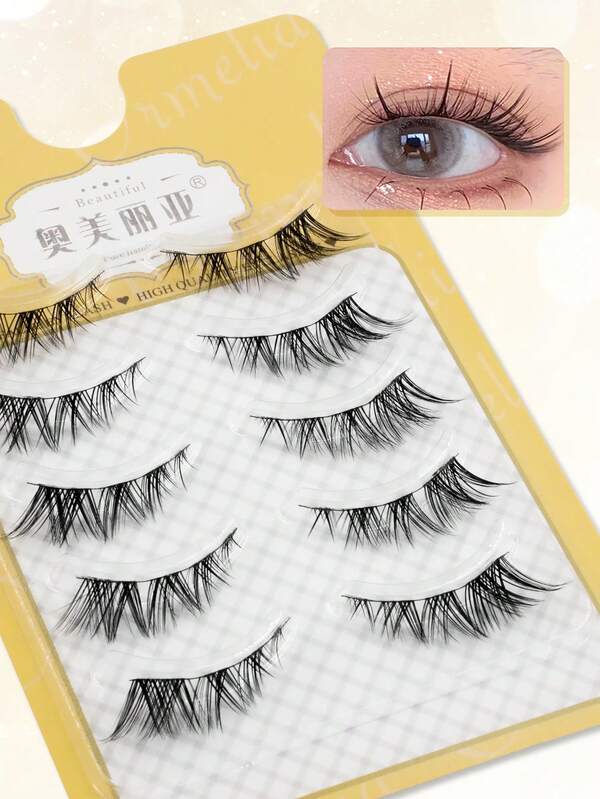 5 Pairs Of False Eyelashes, Crossed & Soft & Thick Long Eyelashes, Thin Stems, Cartoon Style, Natural Everyday Wear, Western Style, Reusable And Easy To Carry, No Irritation, Suitable For Beginners