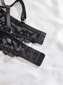 2pcs/Set Women's Sexy Lingerie, Black Lace Floral Bra Set With Adjustable Straps, Sexy Bra, Valentine's Day Gift - Black - View 6