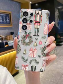 1pc Pink Bow Gift Box Christmas Colorful Rings Jingle Bells Knight Transparent Shockproof TPU Phone Protective Case, Suitable As Holiday Gift For Partner And Friends, Compatible With Apple Xs/Xsmax/Xr/11 12 13 14 15 16pro/Promax/14 15 16plus, Nothing, Pixel, INFINIX, Redmi Series