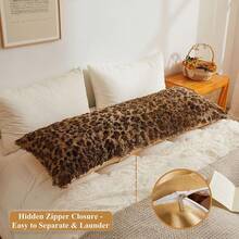 20x54 Fluffy Cheetah Print Body Pillow Cover, Leopard Print Plush Fuzzy Pillowcase With Zipper, Farmhouse Shaggy Long Pillow Cover Women Side Sleepers, Pink - 獵豹紋棕色 - 查看 3