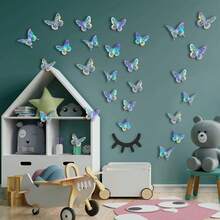 24pcs Fantasy Butterfly Wall Decor, 2 Styles 3 Sizes, Detachable Butterflies For Cake Decoration, 3D Paper Butterfly Stickers For Birthday Party Bathroom Decor, Home Decor. - Silver - View 9