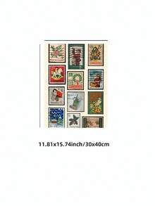1 pièce Affiche murale vintage sans cadre avec timbre de Noël. Affiche de vacances classique avec des designs de timbres rétro pour la décoration festive de la maison, de la chambre d'étudiant et des cadeaux nostalgiques. Décoration de Noël, décoration d'arbre de Noël, cadeaux, décoration de Thanksgiving, de mariage, de maison, d'automne, d'anniversaire, fournitures de fête, décoration intérieure de fête, décoration d'Halloween, décoration murale, ornements d'Halloween - Multicolore - Voir 12