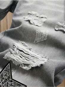 Men's Fashion Embroidered Star Distressed Denim Jeans - Grey - View 5