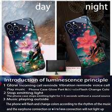 Fashion Voice Control Luminous Phone Case For IPhone 16 Pro Max 15 14 13 12 11 With Pink Lilies Bloom Quietly And Colorfully And Smart Design - 黑色 - 查看 3