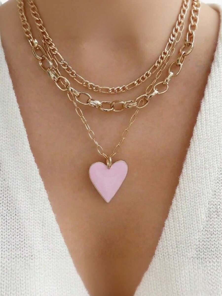 Vintage Color Heart Pendant Pearl Necklace For Women Girls Fashion Gold Color Chain Choker Necklaces