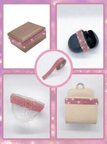 DIY Rhinestone Stickers, Shiny Car Decor Strips/Photo Frame Stickers/Creative Rhinestone Stickers - Dusty Pink - View 7