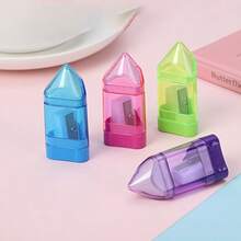 4 件随机颜色多功能橡皮擦和铅笔刀 - 二合一便携式文具工具，适合学生和办公室使用，无需电池，塑料结构，美术用品礼物