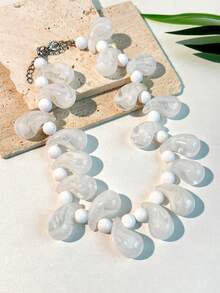 1pc Large Water Drop Bead Necklace, Bohemian Vintage Geometric Design, Handmade Textured Big Bead Necklace For Women, Versatile Accessory Suitable For Beach, Travel, Festivals