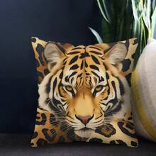 TOPSSCTR 1 pieza, Funda de almohada con diseño contemporáneo de tigre y leopardo - 17.7 pulgadas, tela de poliéster de piel de melocotón, funda de almohada estampada con vida silvestre por un solo lado - Funda decorativa para cojín de sofá - Tema animal - Para decoración de sala de estar y dormitorio - Ideal para amantes de los animales, sin relleno de almohada