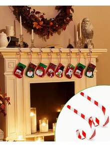 2 szt. Ochraniacz na skarpety świąteczne, metalowy wieszak na skarpety do kominka, czerwony i biały, z motywem Świętego Mikołaja, do dekoracji na imprezę świąteczną, ozdoby świąteczne