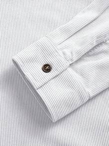 Bestselling Lightweight Corduroy Polyester Men's Casual Shirt Jacket, Turndown Collar Button Long Sleeve Cardigan With Dual Pockets, Suitable For Daily Casual, Fashion, Commuting, Comfortable Home And Street Wear, Thin Long Sleeve Shirt - White - View 6