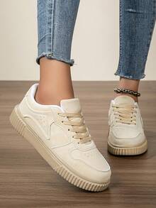 女士时尚休闲运动鞋低帮系带透气拼色运动鞋，轻便舒适滑板鞋