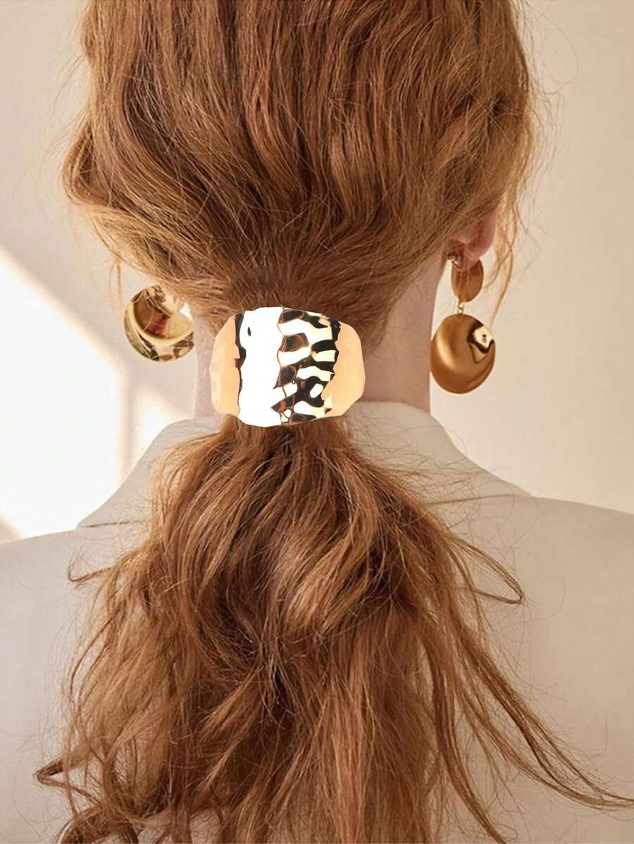 1 件金色金属几何装饰发带趣味和黑暗风格女士奢华风格马尾辫夹马尾辫发带、金属发箍、现代马尾辫套、金色简约发夹、发饰、婚礼发带、送给她的礼物马尾辫夹发圈发橡皮筋发圈发绳弹性发带、发球 - 金色 - 查看 1