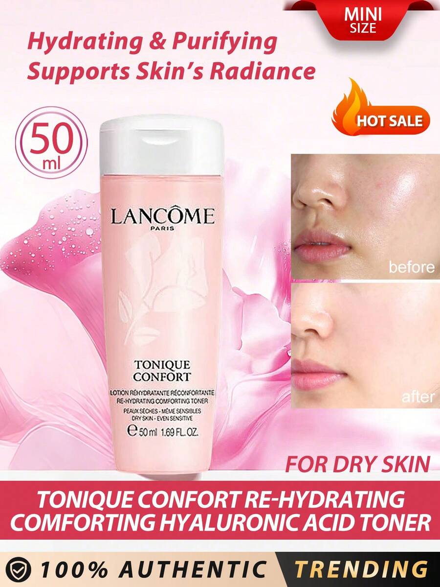 Lancôme Lancome [Mini Size] Soothing Hydrating Hyaluronic Acid Toner, 50ml / Suitable For Dry And Sensitive Skin / Moisturizing And Purifying / Long-Lasting Hydration / Lightweight Texture / Enhances Skin Radiance / This Lightweight Toner Infused With Hyaluronic Acid Can Significantly Hydrate Skin In Just 30 Minutes. The Soothing Hydrating Hyaluronic Acid Toner Helps Strengthen The Skin's Natural Moisturizing Barrier. [Random Packaging (2 Styles)] - New - 50ml - 查看 1